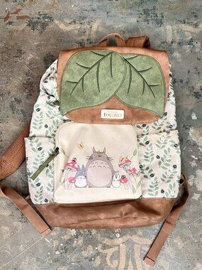 My Neighbor Totoro Leaf Slouch Backpack Large Bag Rare Find Pre Owned